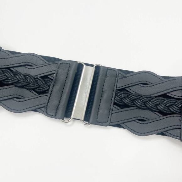 2/$30 NEW Elastic Wide Waist Belt Braided Black - Picture 9 of 12